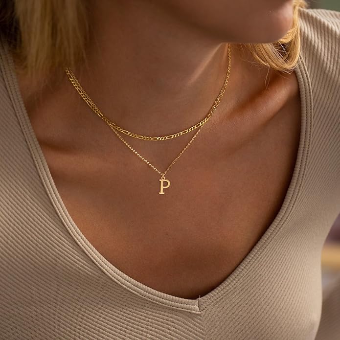Initial Necklaces for Women Dainty Gold Silver Layered Letter Pendant Necklace Cute Figaro Chain Choker Necklace Personalized Trendy Stuff Jewelry Stack Gift for Women Her