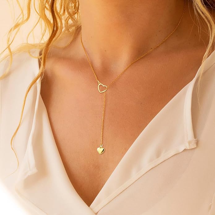 Luxval Lariat Gold Necklace for Women, Dainty Long Necklace 14k Gold Plated/Silver Y-Shaped Pendant Necklaces Trendy Beaded Chain Drop Necklaces Jewelry for Women Gifts