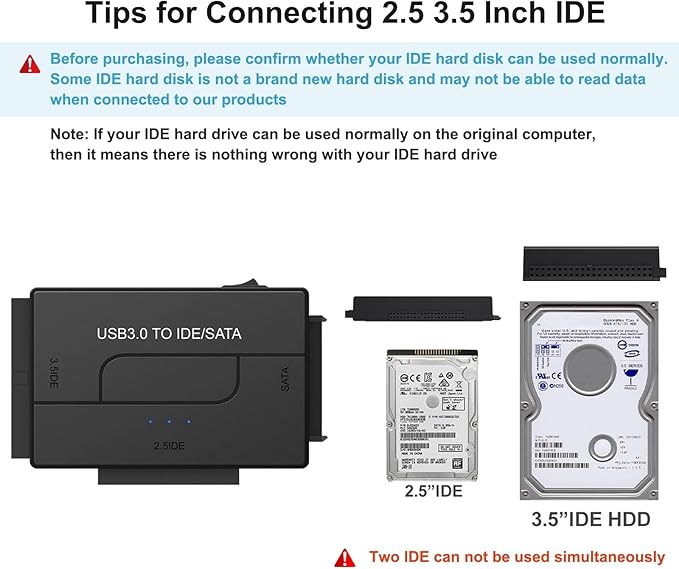 USB 3.0 to SATA IDE Hard Drive Reader, YINNCEEN External Hard Drive Ultra Recovery Converter Universal Hard Drive Adapter Kit for 2.5/3.5 HDD/SSD Hard Drive Disk, Include 12V/2A Power Adapter