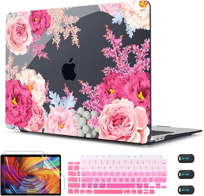 CISSOOK Floral Case Cover for MacBook Air 13 Inch 2020 2021 2019 2018 Release A2337 M1 A1932 A2179, Plastic Hard Shell Case with Keyboard Cover for MacBook Air 13" with Touch ID, Gorgeous Flowers