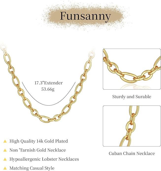 Gold Necklace for Women - Chunky 14K Gold Plated Chain Necklace Cuban Link Paperclip Chain Herringbone Statement Choker Necklace for Women Simple Trendy Jewelry Gifts