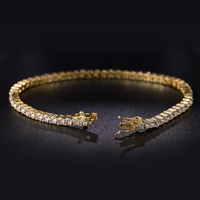 Gemsme 18K Gold Plated 3.0 Cubic Zirconia Classic Tennis Bracelet for Women and Men 8 Inch