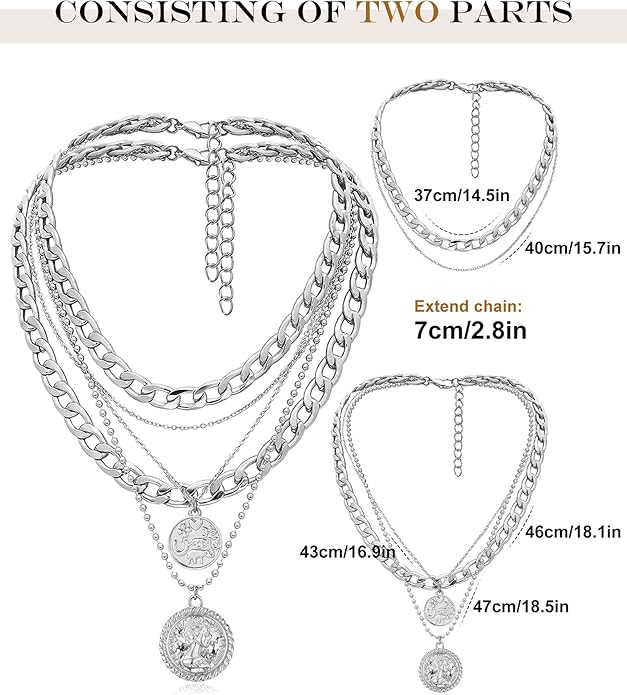 MJartoria Layered Necklaces for Women Trendy Retro Coin Pendant Necklace Dainty Chunky Chain Necklaces for Jewelry Birthday Gifts