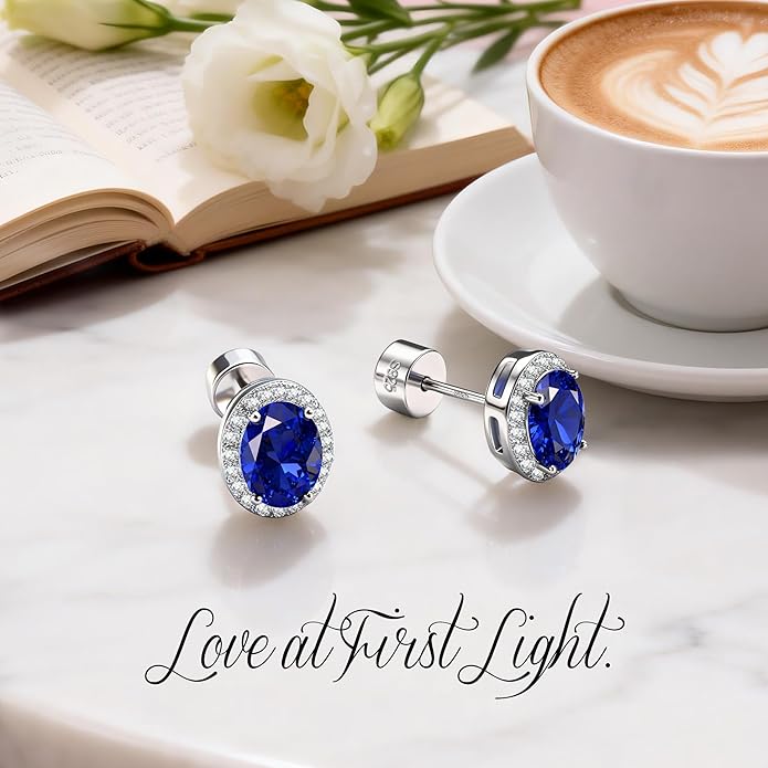 Certified 2.4 Cttw Lab Grown Royal Blue Sapphire Earrings, Hypoallergenic Adjustable Flat Back Studs, Eco-Friendly Fine Jewelry Gift for Women, Perfect for Wedding, Anniversary & Christmas, with Certification & Elegant Gift Box
