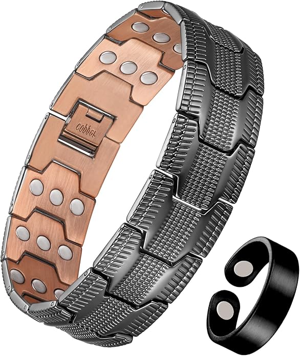 Copper Bracelet for Men, 3X Strength Magnetic Copper Bracelets for Men with 3500 Gauss Magnets, Adjustable Length with Sizing Tool