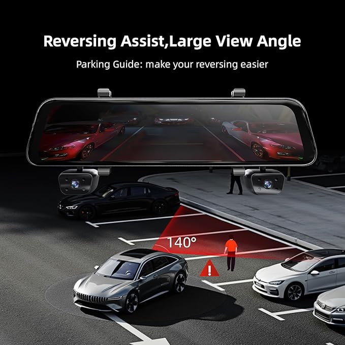 2025 Rear View Mirror Camera, 4 Channel Mirror Dash Cam Front and Rear Inside, 12" Touch Screen 360° Dash Camera for Cars, Wi-Fi, APP, GPS, IR Night Vision Backup Camera, Free 128GB SD Card