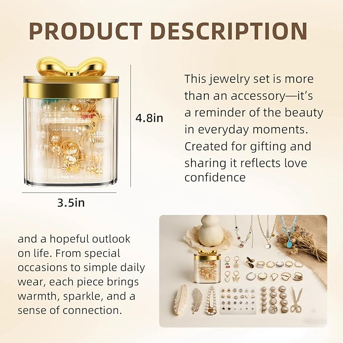 65-Piece Dainty Gold Mystery Jewelry Jar for Women, Multi-Style Gift Set with Earrings, Rings, Bracelets, Necklaces & Hair Clips – Unique Birthday Gift for Women Who Have Everything