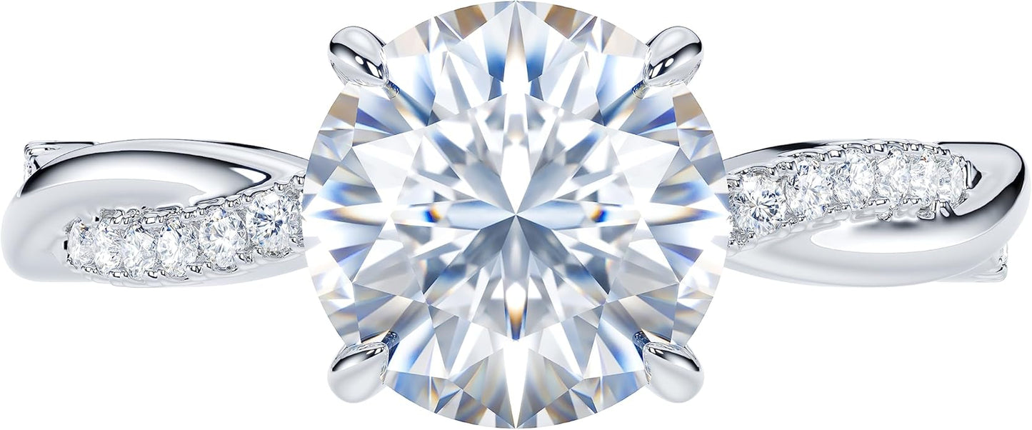 THELANDA Sterling Silver 4-Prong Petite Twisted Vine 2.0 CT Genuine Moissanite Engagement Ring Promise Bridal Ring