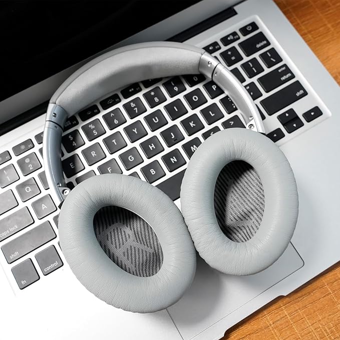 GEVO Ear Pads Cushions Replacement for QC35 ii QC35, Earpads for Bose QuietComfort 35ii 35 Headphones with Protein Leather Noise Isolation Memory Foam (Gray)