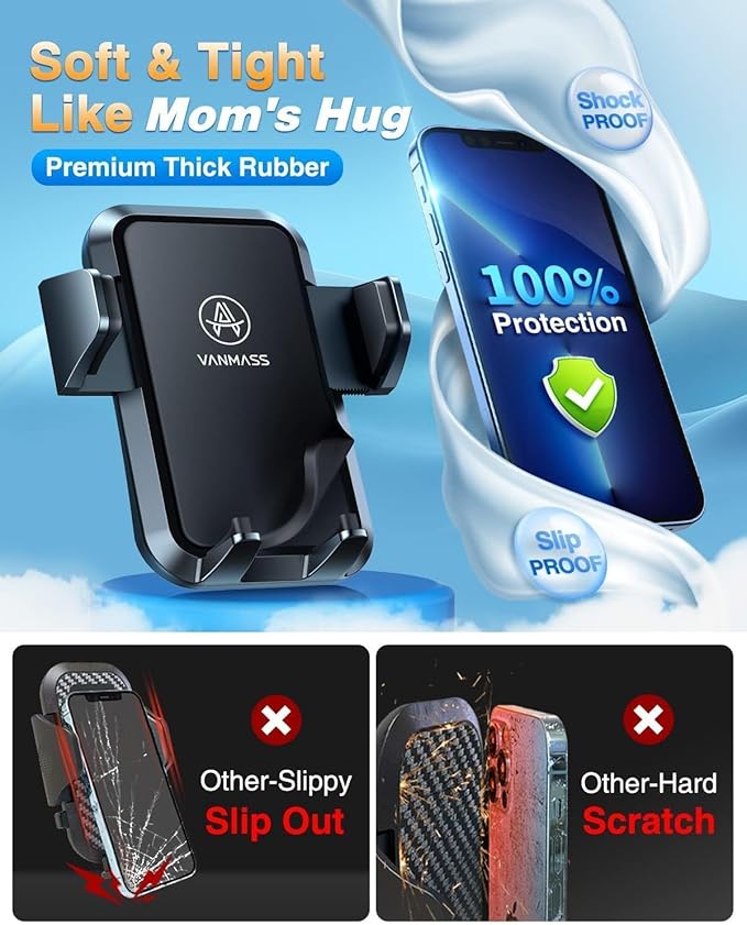 [True Anti-Vibration] Car Phone Holder VANMASS【2025 Ultimate Military-Grade Upgraded】Suction Cell Mount Truck Stand Cradle for Dashboard Windshield Vent for iPhone 16 Pro Max 15 14 13 Samsung Android