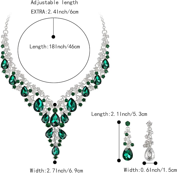 BriLove Women's Wedding Bridal Austrian Crystal Teardrop Flower Cluster Statement Necklace Dangle Earrings Jewelry Set for Party Prom