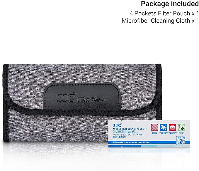 JJC 4 Pockets Filter Case for Round Filter Up to 58mm (37mm 40.5mm 43mm 46mm 49mm 52mm 55mm 58mm), Foldout Lens Filter Pouch with Microfiber Cleaning Cloth, Professional Photography Filter Bag