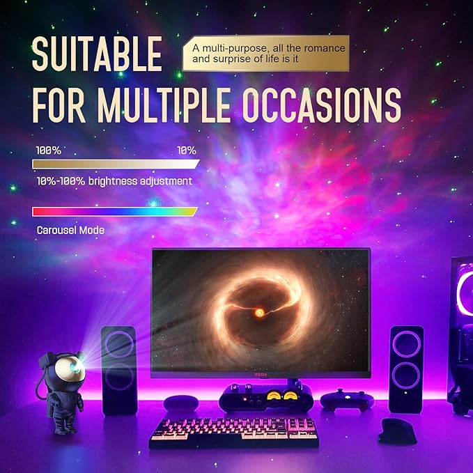 Galaxy Projector for Gaming Room Decor - Black Astronaut Star Projector, Cool Stuff for Men's Bedroom Accessories, LED Nebula Light with Remote, Christmas Gifts for Teen Boys & Gamers