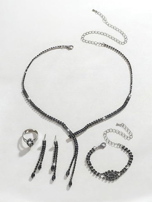 4 Pieces Cubic Zirconia Wedding Jewelry Sets for Bride Rhinestone Bridal Jewelry Set Necklace Bracelet Earring Ring for Brides Bridesmaid for Wedding Party