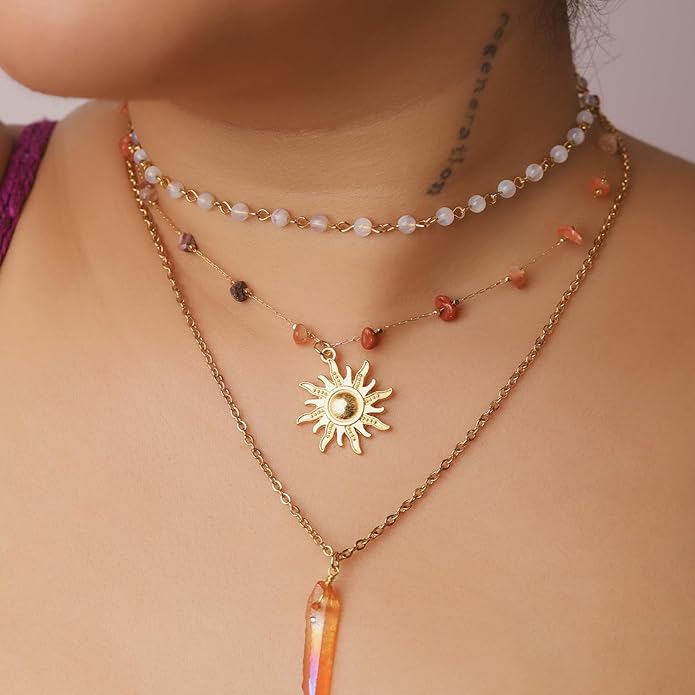 PINK TOWN Sun Necklace for Women Vintage Bohemian Spiral Sun Pendant Necklace Unique Gold Statement Sun Necklace Boho Style Jewelry