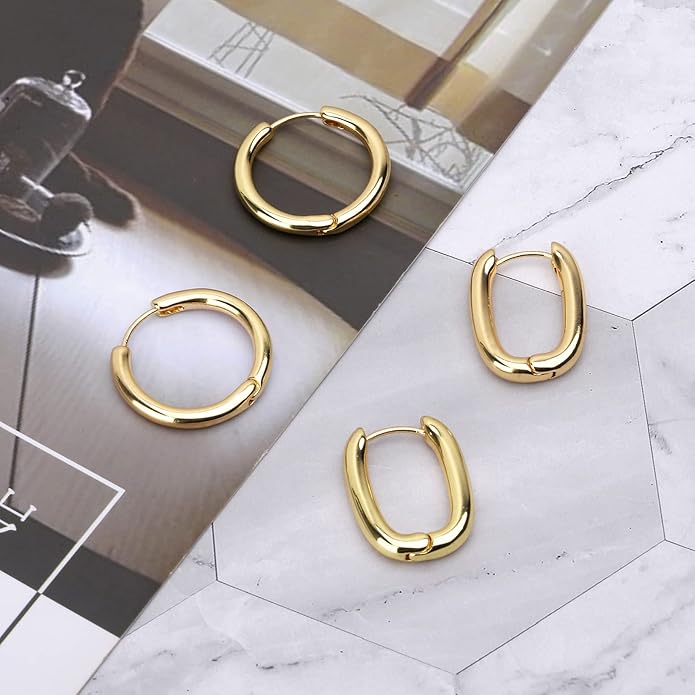 Wgoud Chunky Hoop Earrings Set 14K Gold Plated Hoop Earrings for Women Hypoallergenic, Thick Twisted Huggie Hoops Earring Set
