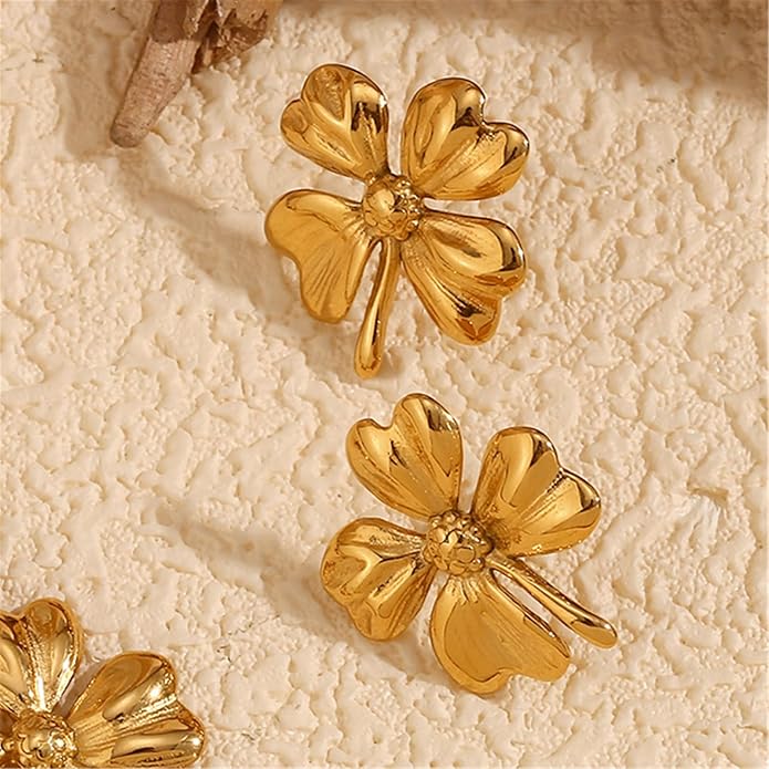 Gold Flower Statement Earrings for Women, Large Chunky Bohomian Summer Beach Floral Earring, Irregular Bold Exaggerated Earrings