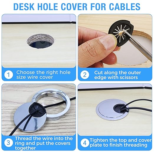 Desk Grommet 3-1/8" (80 mm), Desk Cord Hole Cover, Cable Grommet Metal Zinc Alloy Materilal, Desk Hole Grommet for Office and Home Table Cable, Detachable Cable Cord Organizer (Flat Black 2 Pcs)