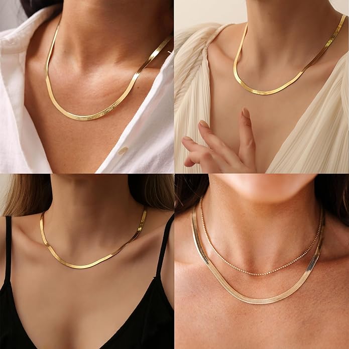 Gold Necklace for Women - Chunky 14K Gold Plated Chain Necklace Cuban Link Paperclip Chain Herringbone Statement Choker Necklace for Women Simple Trendy Jewelry Gifts