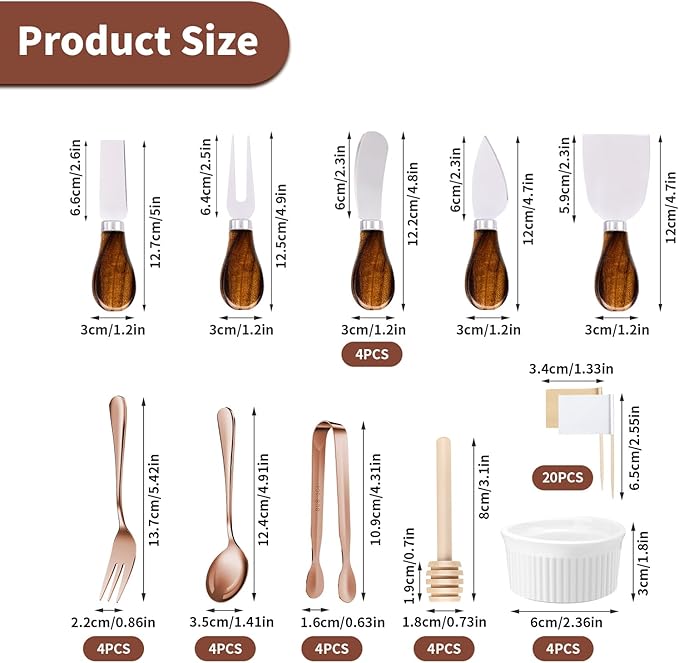 Charcuterie Boards Accessories(29 PCS) Cheese Spreaders for Charcuterie Board Mini Serving Spoon Fork Tongs Blank Toothpick Flags Bowl