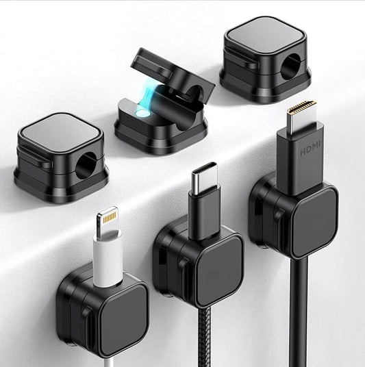 Generic 6 Pack Magnetic Cord Holder, Adhesive Wire Organizer, Under Desk Cable Clip Management, Cord Keeper Organizer for Office Home Desk Wall Nightstand (Black)