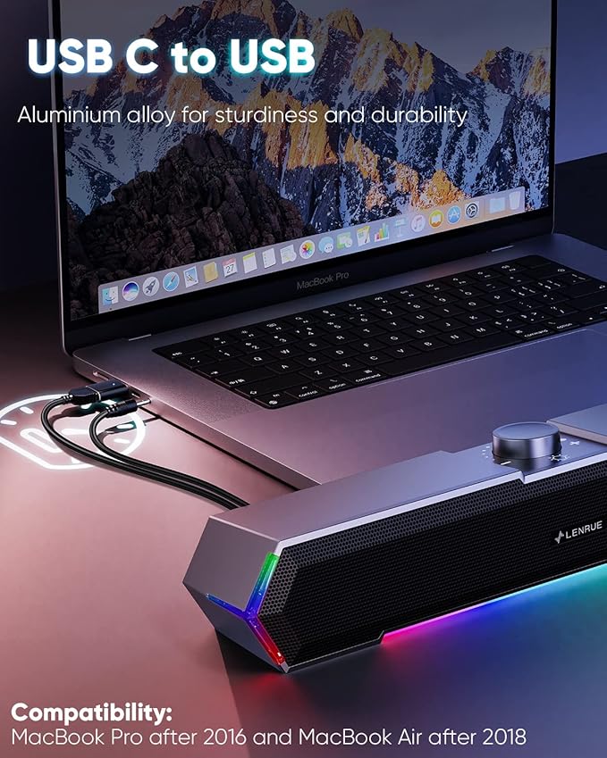 LENRUE G11 Computer Speakers for Desktop, Touch Lights PC Speakers with Surge Clear Sound, USB C/USB Powered for Computer Desktop PC Laptop Monitor