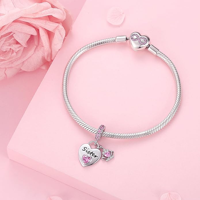 Family Charms for Charms Bracelet: 925 Sterling Silver Heart Dangle Charms for Bracelets and Necklaces, Birthday Mother's Day Christmas Jewelry Gifts For Women.