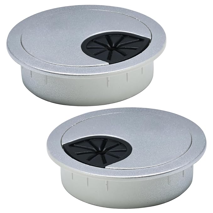 2 Pcs Desk Grommet 2-3/8" / 60 mm, Desk Cord Hole Cover, Cable Grommet ABS Plastic, Desk Hole Grommet for Home & Office Pc, Detachable Cable Cord Organizer-Silver Sand