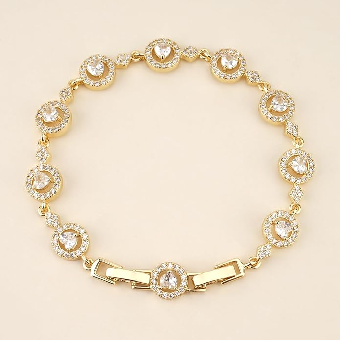 Tennis Bracelet for Women 14K Gold Plated Cubic Zirconia Bracelet,Classic Crystal Tennis Bracelet, Rhinestone Delicate Bracelet Gift for Her