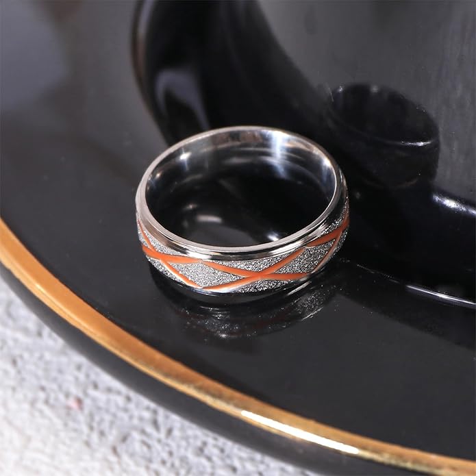 Enamel Band Rings for Women Men Stainless Steel Blue/Orange Ring Couple Enamel Valentine's Day Jewelry Gift