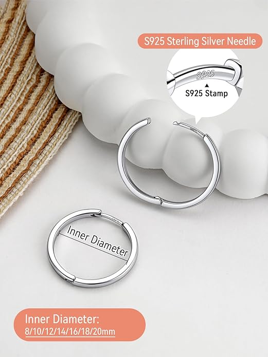 FaithHeart Sterling Silver Hoop Earrings for Women, Hypoallergenic Huggie Hoop Earrings Lightweight Small Cartilage Earrings Hoop Earring Dainty Everyday Earrings 6/8/10/12/14/15/16/18/20mm