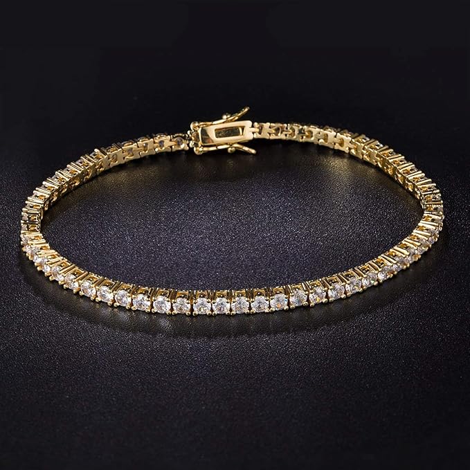 Gemsme 18K Gold Plated 3.0 Cubic Zirconia Classic Tennis Bracelet for Women and Men 9 Inch