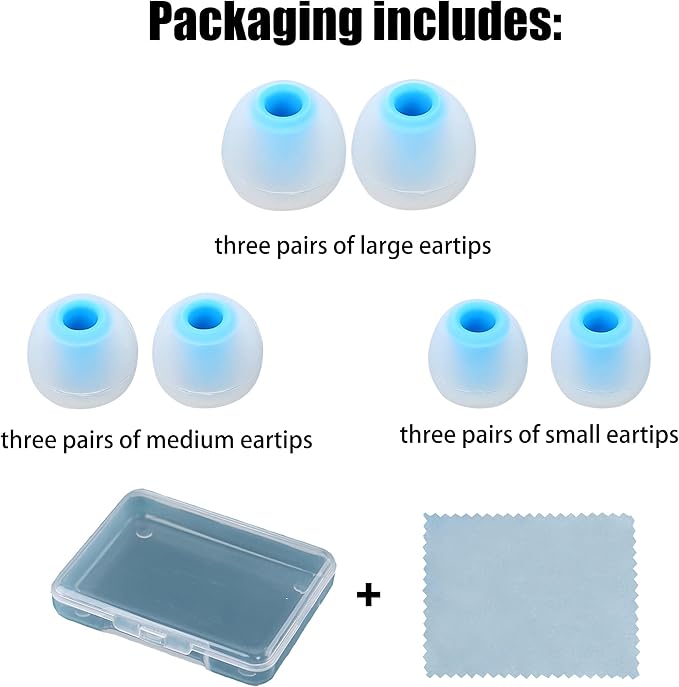 Earbud Replacement Tips Silicone Earbud Tips Ear Tips Fit Most in-Ear Earbuds(Inner Hole 3.8mm -5.1mm) Headphone Earbud Rubber Tips9 Pairs S M L