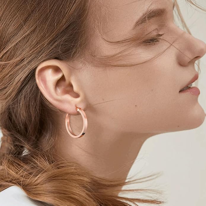 Gacimy Flatted Hoop Earrings for Women 14K Gold Plated with 925 Sterling Silver Post