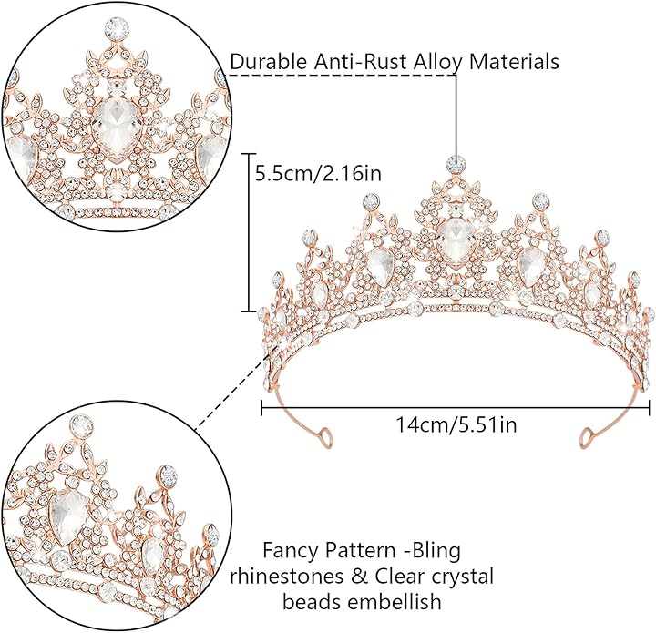 Crystal Tiaras & Crowns for Women, Bride Royal Queen Headband Princess Headpieces for Birthday Cake Crown & Prom Pageant Party