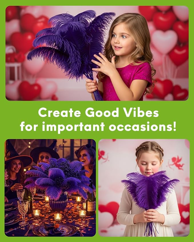 NEWONG 30pcs Purple Ostrich Feathers Natural Bulk 8-10inch(20-25cm) Vase Craft Wedding Home Party Centerpieces Christmas Day Decoration