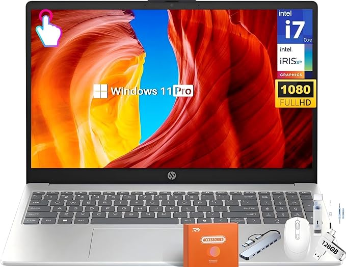 HP 15.6 Touchscreen Laptop Computer for Business, Intel 13th Gen i7-1355U(Up to 5.0 GHz), 15.6" FHD Touch Screen, 64 GB RAM, 2 TB SSD, Iris Xe GPU, Wi-Fi 6, HD Webcam, Windows 11 Pro, w/Accessories