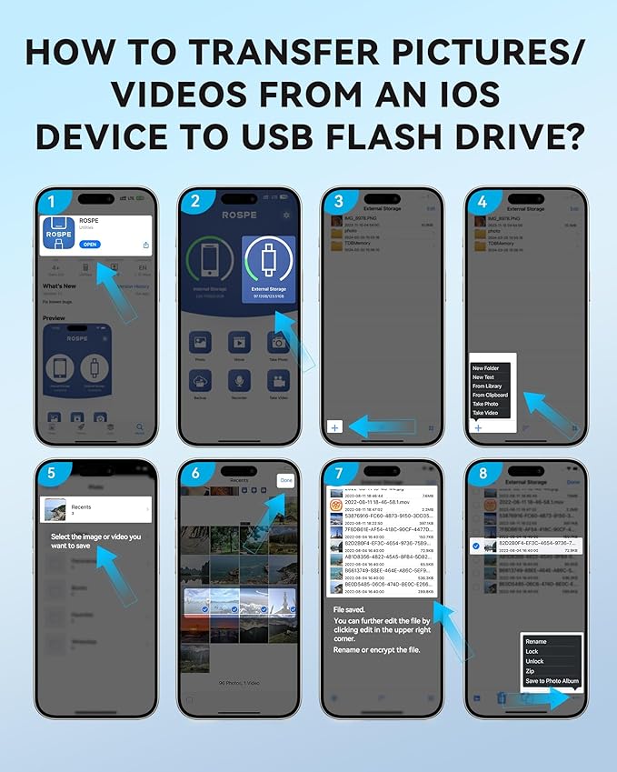Apple MFi Certified 128GB Flash Drive for iPhone Thumb Drive Photo Stick, USB Memory Stick iPhone Flash Drive for Photos Videos, High Speed Jump Drive Compatible for iPhone/iPad/Android/PC (Blue)