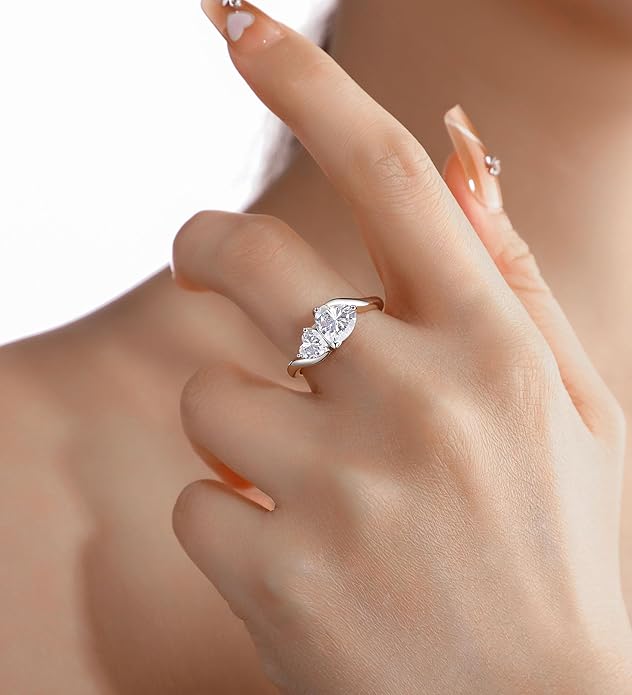 Elspeth 925 Sterling Silver Heart Engagement Ring for Women Heart Cut Cubic Zirconia Promise Ring Size 4-10