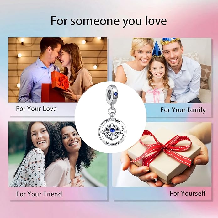Birthday Fashion Love Heart Dangle Charm 925 Sterling Silver Charms fits Bracelets and Necklace Pendant Bead Charms Jewelry Present for Women Family Friends