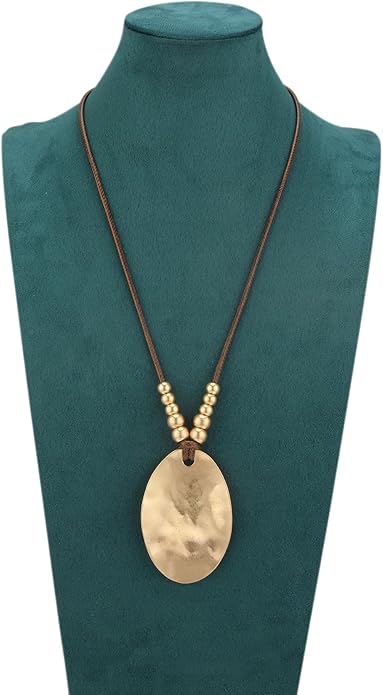 Boho Leather Necklace Women Bohemian Brown Circle Pendant Necklace Choker Long Necklaces for Women Boho Ring Large Pendant