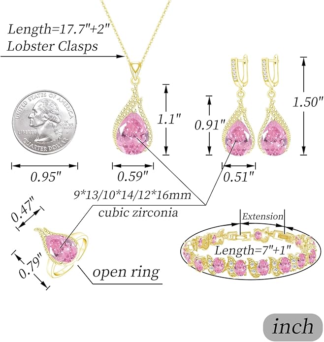 GZWHD Jewelry Set for Women CZ Earrings Necklace Ring Bracelet Set Prom Party Wedding Jewelry Gift for Mother Friend Wife