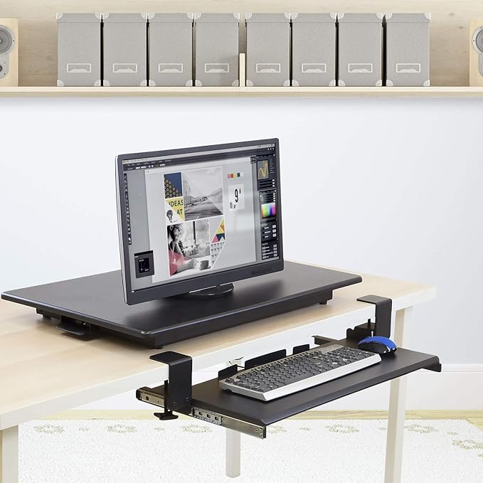 Mount-It! Clamp Keyboard Tray - Ergonomic Under Desk Pull Out Keyboard and Mouse Platform with No-Drill Easy Installation - Slides Under Desk Increase Space - 27 Inch Wide