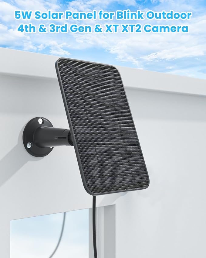5W Solar Panel Compatible with Blink Outdoor 4(4th Gen)/Blink Outdoor(3rd Gen) XT3 & Blink XT2/XT Camera, Blink Solar Panel Charger with 13.1ft Cable Rubber Plug, IP65 Waterproof, Secure Mount, 1 Pack
