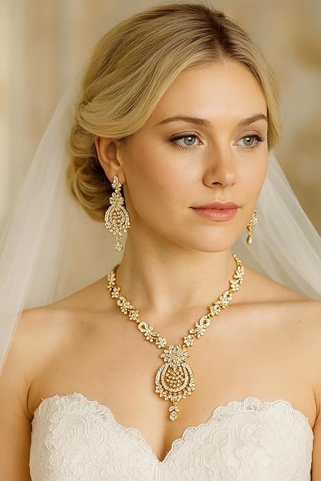 Touchstone Indian jewelry sets for women maang tikka wedding guest gold necklace bollywood jewellery set pageant elegant prom bride accessories western crystal chunky rhinestone necklaces