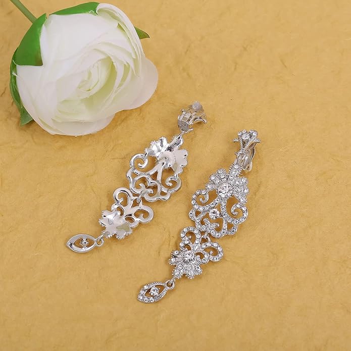 mecresh Gold/Silver Rhinestone Chandelier Wedding Bridal Dangle Earrings