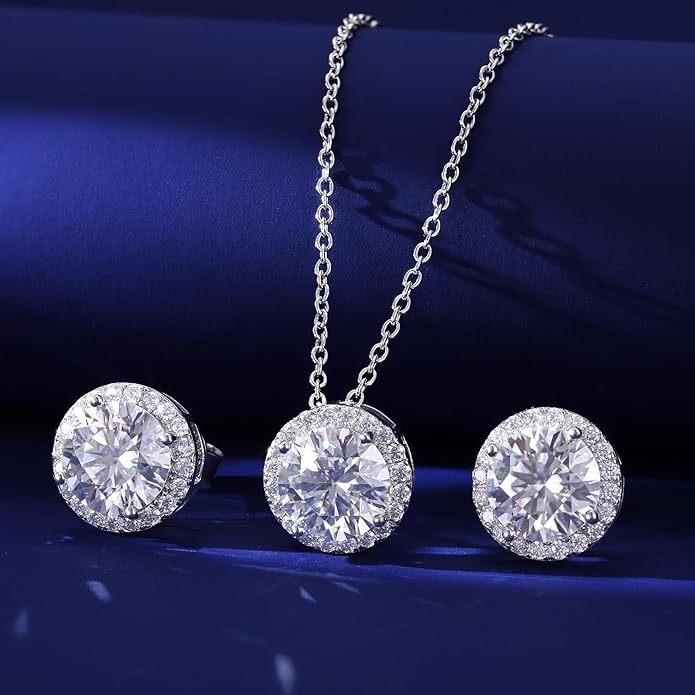 Moissanite Necklace and Earrings Set for Women/Men Crystal Gold/Silver Jewelry Prom Accessories Anniversary Birthday Party Moissanite Jewelry Set Gifts