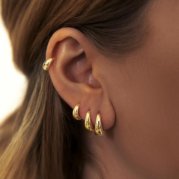 Small Gold Huggie Hoop Earrings Set for Women Men Hypoallergenic 14K Plated Stack Cartilage Earrings, Multiple Piercing Lightweight Mini Thin Cute Dainty Trendy Jewelry Set Christmas Gifts for Women