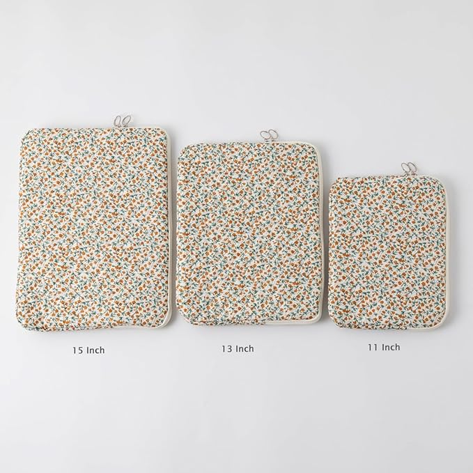 Puffy Laptop Sleeve 13-15.6 Inch Cute Quilted Laptop Protective Case Padded Floral Computer Sleeve for MacBook (B-Yellow, 11 Inch)