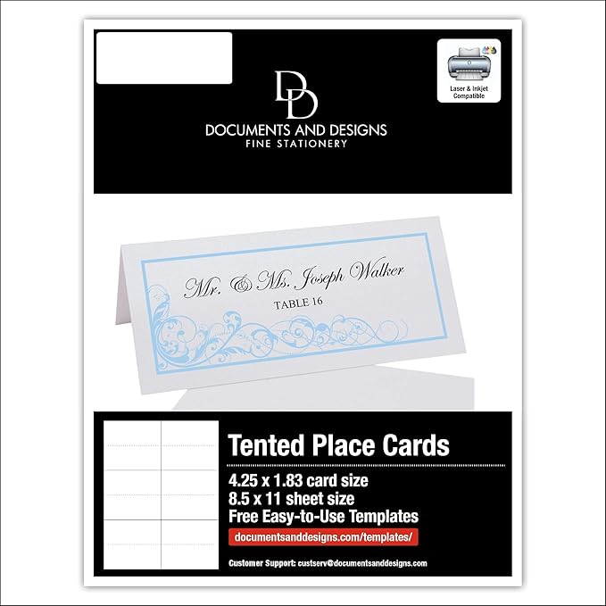 Scribble Vintage Swirl Printable Place Cards, Light Blue (Choose Color), Set of 150 (25 Sheets), Laser & Inkjet Printers - Wedding, Party, Dinner, and Special Events